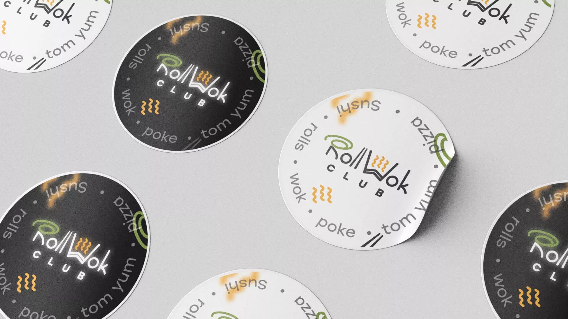 Разработка наклеек для суши-бара «Roll Wok Club» в Костроме
